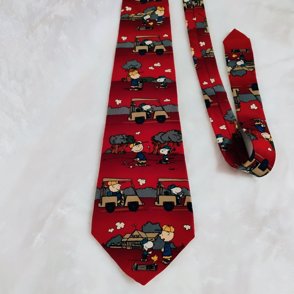 Peanuts Charlie Brown Snoopy Golf Silk Tie Red I Wanna Win Mens Necktie USA Made